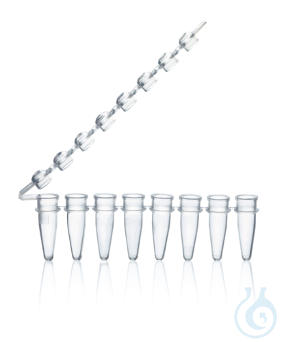 PCR-tube strip/8 PP thin-walled att.caps, 0,2 ml, colorless, pack of 125 pcs.