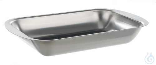 Evaporating dish w. rim, 18/10 steel, 360x260x50mm