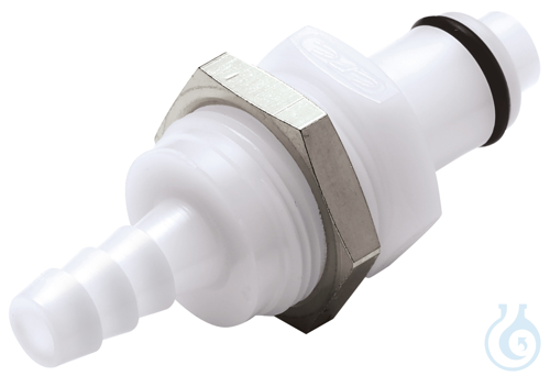CPC coupling POM, male, w/ valve, mount., Ø 6,5 mm