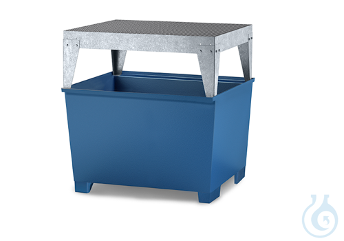 IBC-station steel lam. blue grid galv. feet construc. V=1000L, 1300x1120x1493