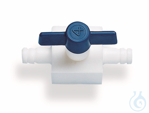 Stopcock, PTFE, one-way with nozzles, f. tub. inner dia. 5 mm bore 3 mm
