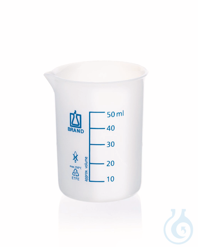 Beaker, low form, ETFE, 50 ml: 10 ml with graduation and spout