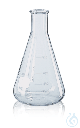Erlenmeyer flask, narrow neck, Boro 3.3, 50 ml, with beaded rim and graduation
