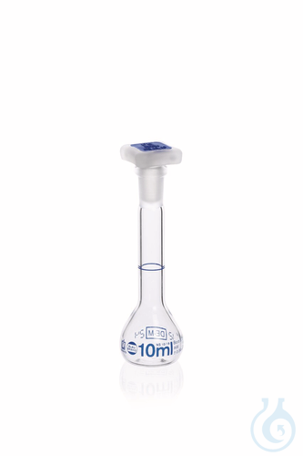 Volumetric flask, Boro 3.3, BLAUBRAND,, class A, grad. in blue, with NS 10/19