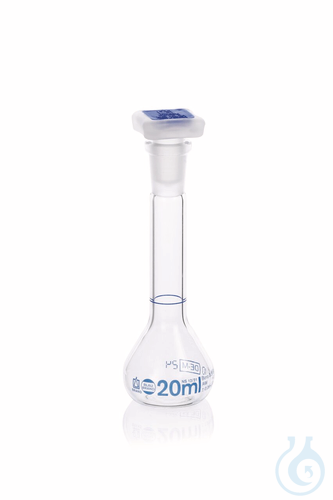 Vol. flask BLAUBRAND class A DE-M, 20 ml W, Boro 3.3 NS 12/21, PP-stopper