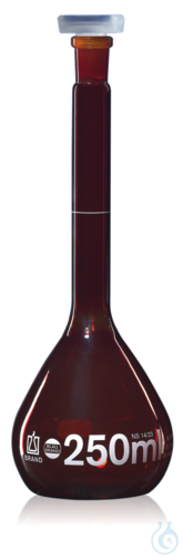 Volumetric flask, amber glass, Boro 3.3,, BLAUBRAND, class A, grad. in white, wi