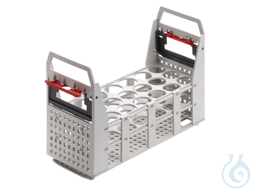 Plastic test tube rack, up to +100 °C, for 21 tubes 30 mm dia.