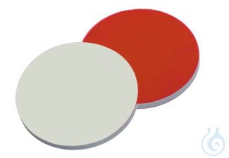 Septa, 8 mm diameter, red rubber/PTFE beige, 45° shore A, 1,0 mm, 10x100/pck