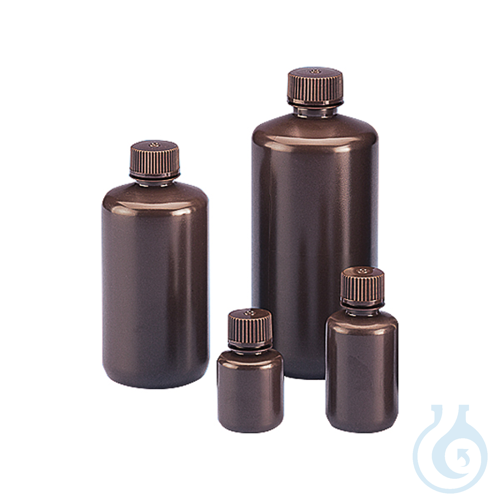 Amber narrow mouth round bottle, HDPE, 15 ml, 12 pcs.
