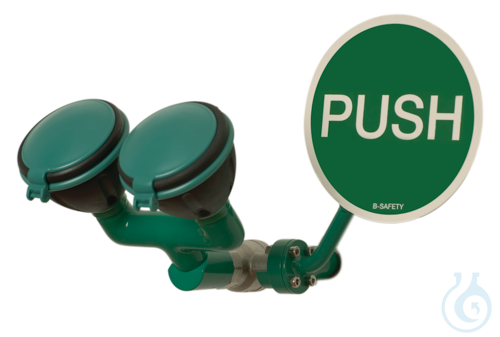 Safety eye shower with two shower heads 45° for wall mounting