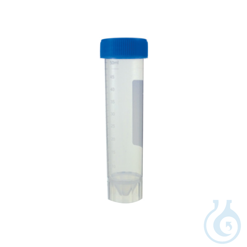 Graduated Centrifuge tubes with skirt and blue screw cap, 50 ml, PP, ind. flow p
