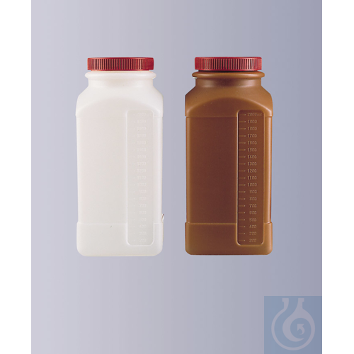 Wide neck bottle, square, HDPE, graduated, 2000 ml, with screw cap and seal