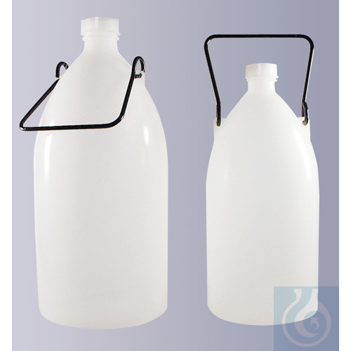 Narrow neck bottle, HDPE, round, natural, w. screw cap and grip, GL 40, 5000 ml
