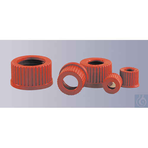 Screw cap with aperture, made of PBT, GL 18, red