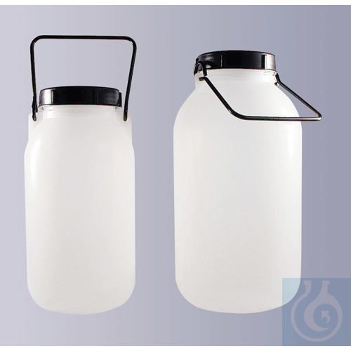 Wide neck bottle, LDPE, round, natural, w. screw cap and grip, GL 94, 5000 ml