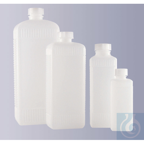 Narrow neck bottle HDPE, square, ribbed, natural, without closure, GL25, 500 ml