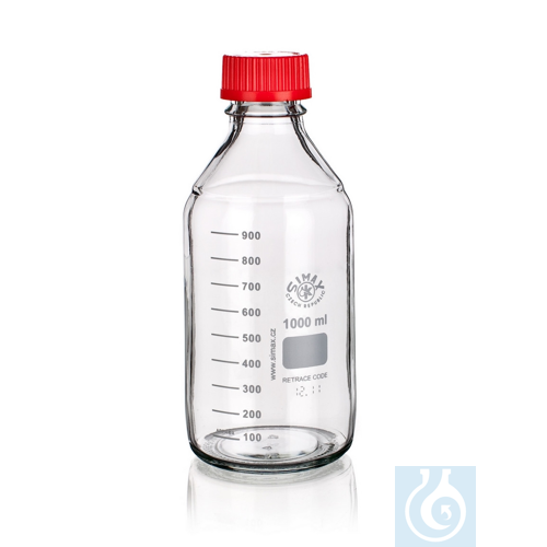 Reagent Bottle GL45, with PP-Cap and Ring (red), clear, 20.000ml