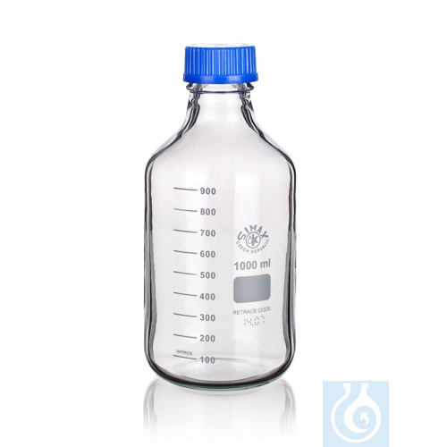 Reagent Bottle GL45, with PP-Cap and Ring (blue), clear, 1000ml, 10/PK