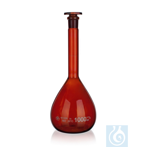 Flask, volumetric with Glass stopper NS 12/21, brown, Class A, 50ml, 10/PK