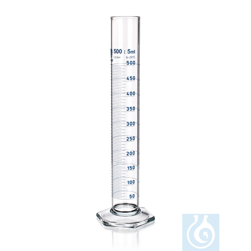 Cylinder Graduated, high form hexagonal base, class A, w/ PP-Cap and Ring, 500ml