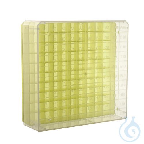 PP freezer box for 100 cryotubes of 1-2 ml, yellow