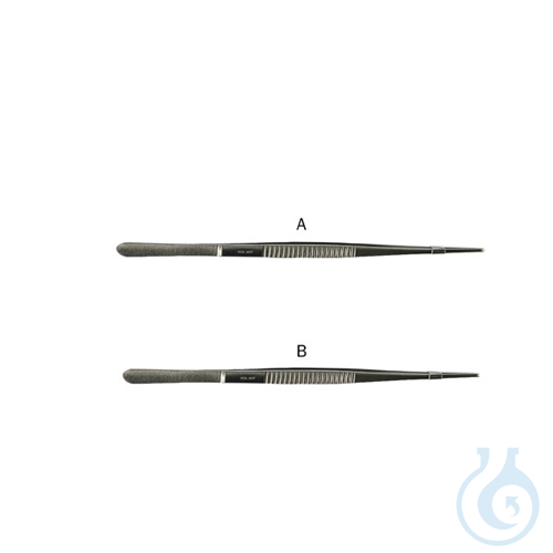 Laboratory forceps, straight end, long, 300 mm, fine tips, stainless steel