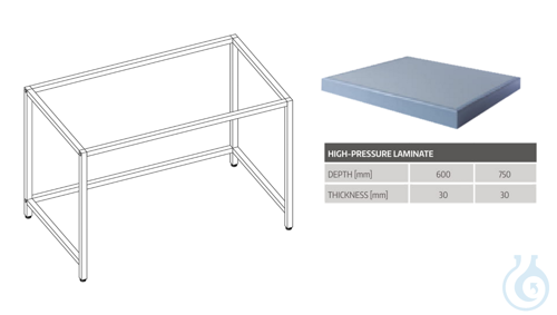 labtable Labortisch mit Arbeitsplatte high-pressure Laminat und verstellbaren Fü