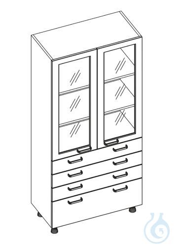 labtable Laborschrank 2 Glastüren, 4 Schubladen, auf Füßen, BxHxT: 900 mm x 1960