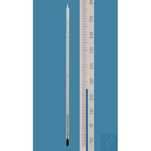 General purpose thermometer, solid stem, -10/0+250:1°C, white backed, blue