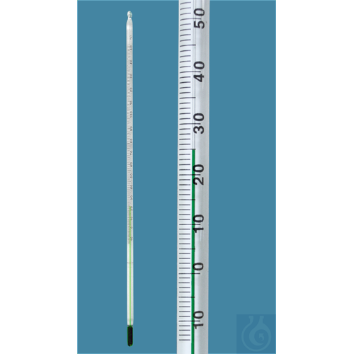 General purpose thermometer, solid stem, -10+360:2°C, white backed, green