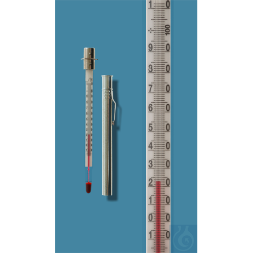 Pocket thermometer in nickel-plated brass case with clip, enclosed scale,