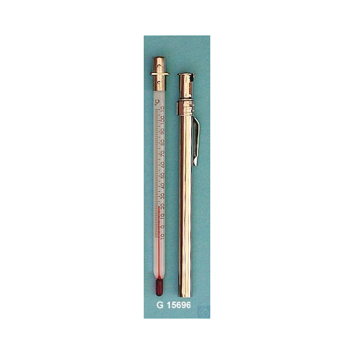 Pocket thermometer, simple type, in nickel-plated brass case with clip, solid