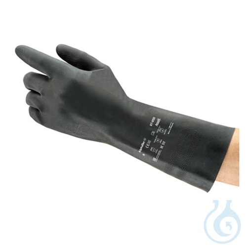 Chemical protective gloves, black, latex flocked, size L, 1 pair