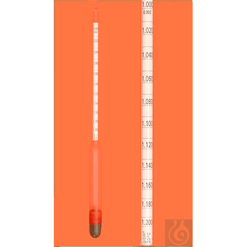 Density hydrometer, 1,400-1,600:0,002g/cm³, 280mm long, reference temperature