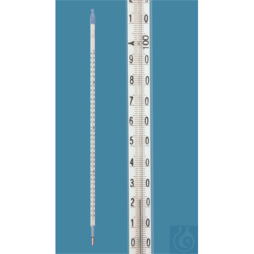 Precision thermometer, similar DIN, enclosed scale, 0+410:1°C, capillary