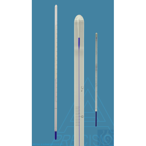 Precision thermometer, similar DIN, solid stem, -5+100:0,2°C, white backed,