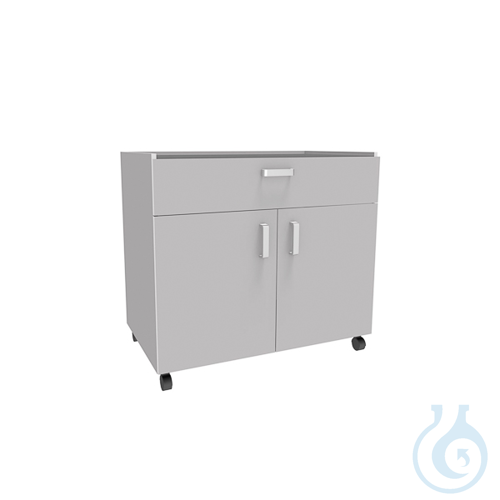 Auxiliar laboratory cabinet with wheels, one drawer and two doors, steel, 900 x