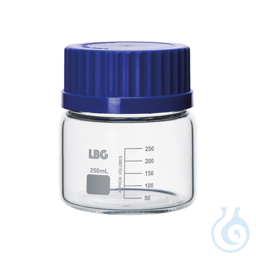 Graduated bottle with ISO thread, made of borosilicate glass 3.3, wide mouth GL8