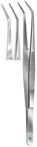 Forceps, College, 150 mm, fine tips, angled, serrated