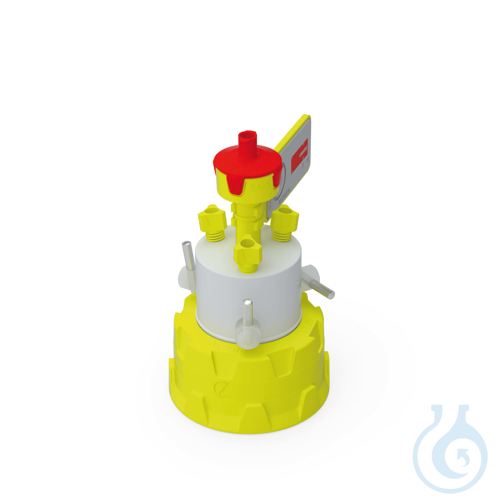b.safe Cap GL45 with Stopcocks, 4x UNF 1/4'' Screw cap GL45 made of PP-yellow,