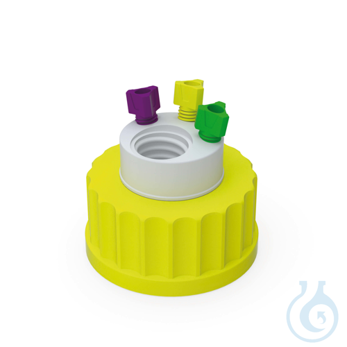 b.safe Waste Cap S40, 3x UNF 1/4'', 1x GL 14 Screw cap S40 made of PP-yellow,