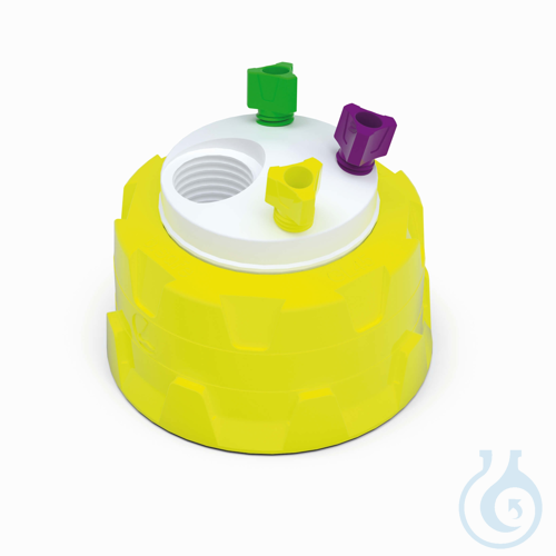 b.safe Waste Cap GL45, 3x UNF 1/4'', 1x GL 14 Screw cap GL 45 made of PP-yellow,