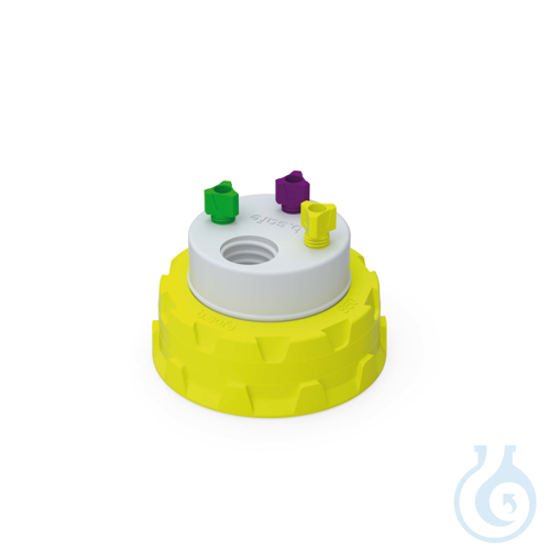 b.safe Waste Cap S50, 3x UNF1/4'', 1x GL14 Screw cap S50 made of PP-yellow,