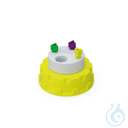 b.safe Waste Cap S55, 3x UNF1/4'', 1x GL14 Screw cap S55 made of PP-yellow,