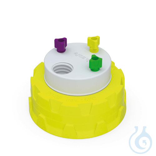 b.safe Waste Cap S60, 3x UNF 1/4'', 1x GL 14 Screw cap S60 made of PP-yellow,