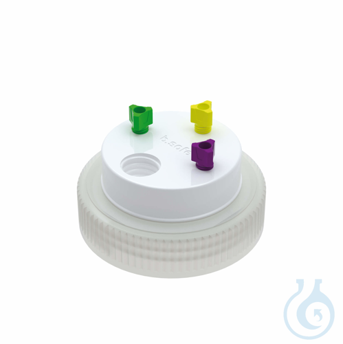 b.safe Waste Cap B63, 3x UNF1/4'', 1x GL14 Cap B63 made of PP, insert made of