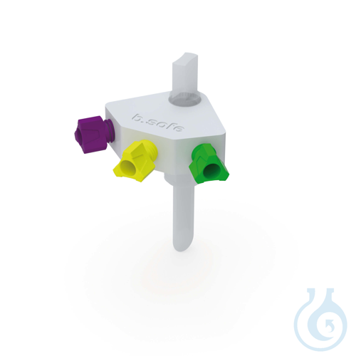b.safe Multiport, NPT 1/8'', 3x UNF 1/4'', 90° PTFE, angle 90°, for assembly in