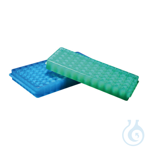 Overturnable PCR microtube rack, PP, up to 96 tubes (8x12) (0,5/1,5 ml). Green c