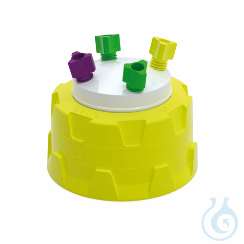 b.safe System Caps GL45, 4x UNF 1/4'' Screw cap GL45 made of PP yellow, insert