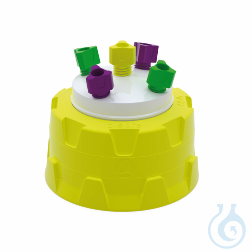 b.safe System Caps GL45, 5x UNF 1/4'' Screw cap GL45 made of PP yellow, insert